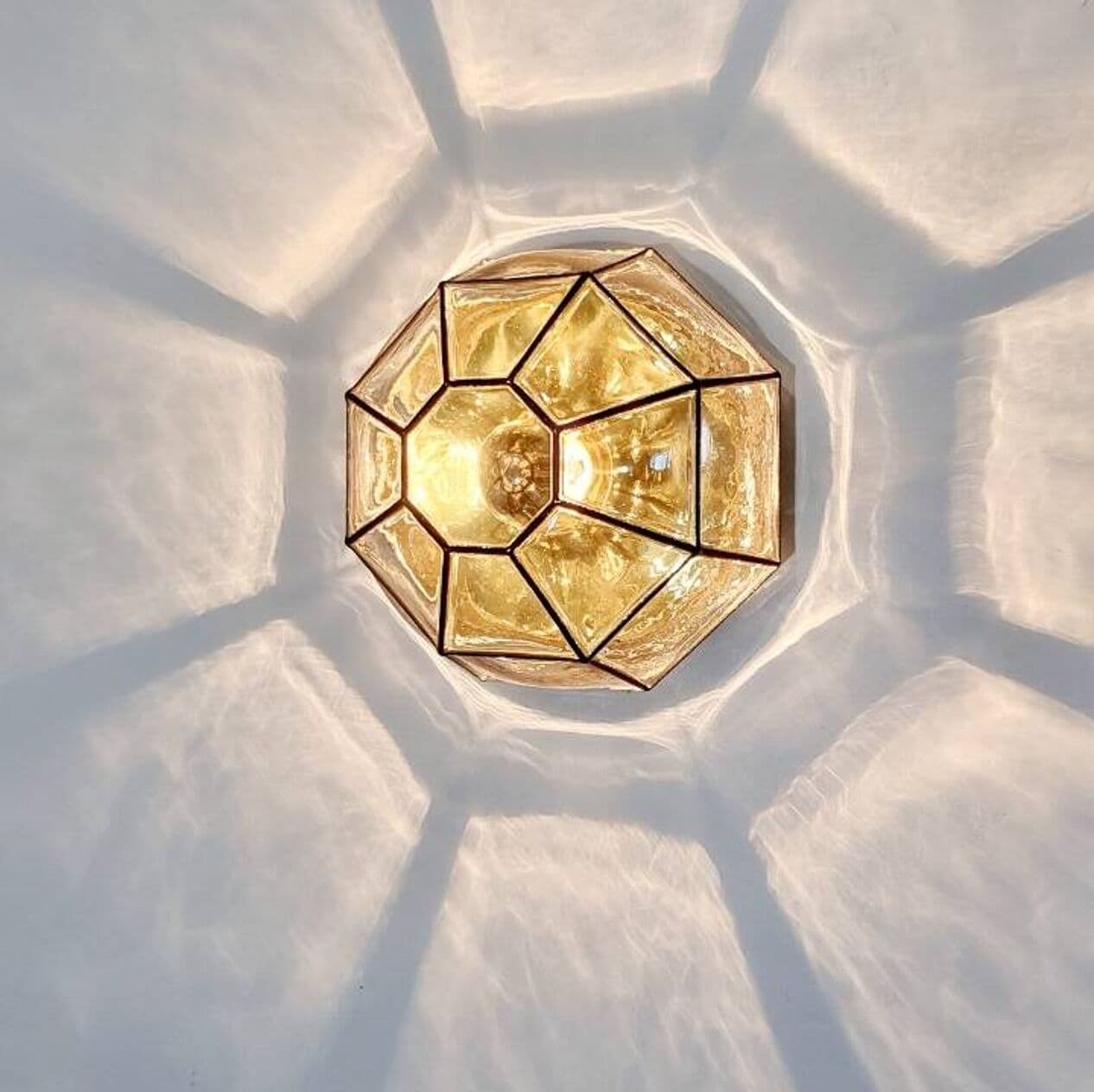 Lampa sufitowa, szkło transparentne, mosiądz złoty, metal czarny, Limburg, Niemcy, lata 60. - 294267