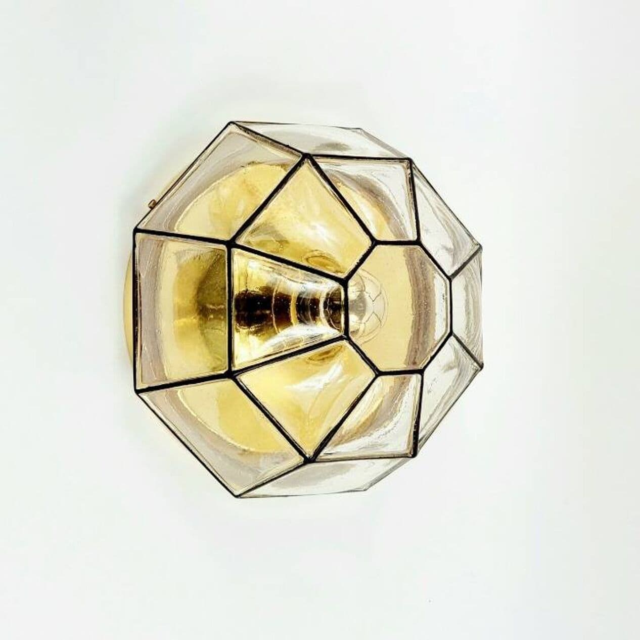 Lampa sufitowa, szkło transparentne, mosiądz złoty, metal czarny, Limburg, Niemcy, lata 60. - 294263