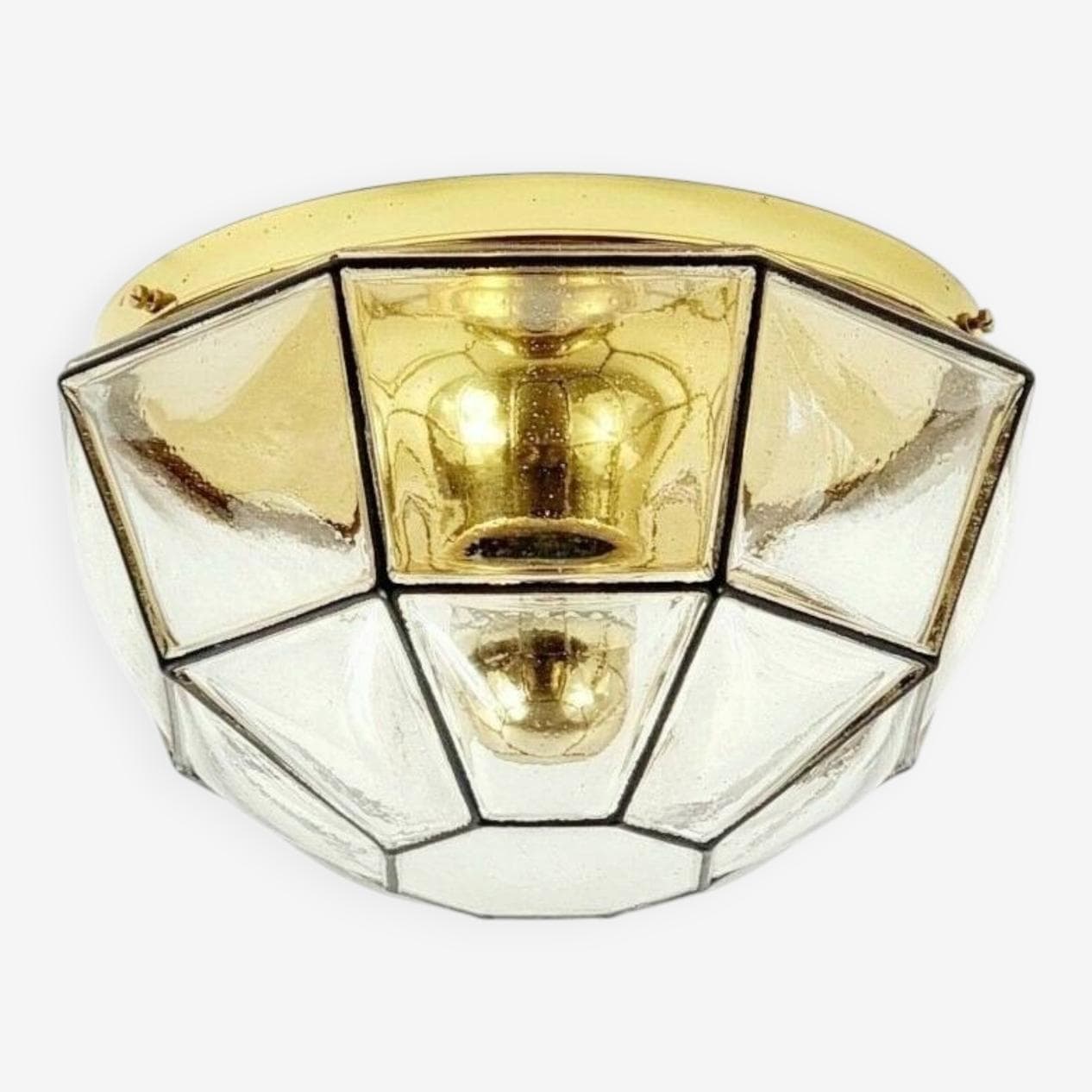 Lampa sufitowa, szkło transparentne, mosiądz złoty, metal czarny, Limburg, Niemcy, lata 60. - 294262