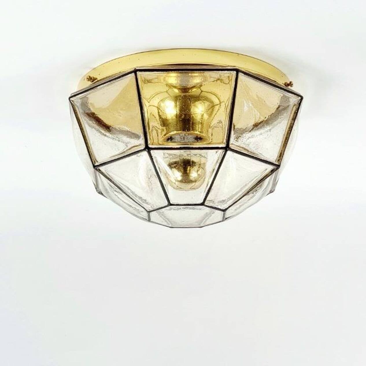 Lampa sufitowa, szkło transparentne, mosiądz złoty, metal czarny, Limburg, Niemcy, lata 60. - 294261