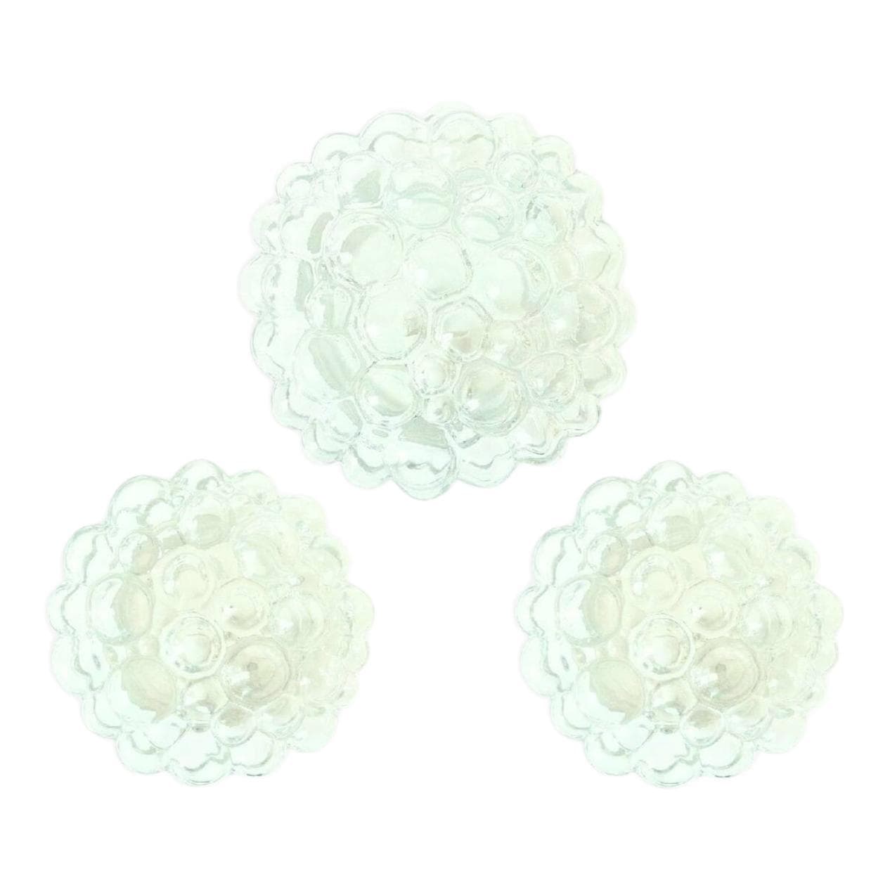 Zestaw trzech lamp Bubble, szkło transparentne zielone, proj. H. Tynell, Limburg, Niemcy, lata 60.