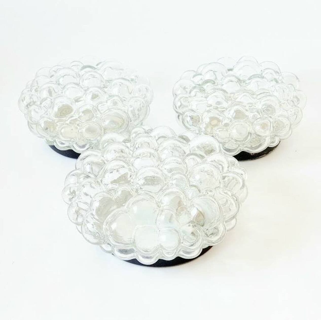 Zestaw trzech lamp Bubble, szkło transparentne zielone, proj. H. Tynell, Limburg, Niemcy, lata 60. - 294258