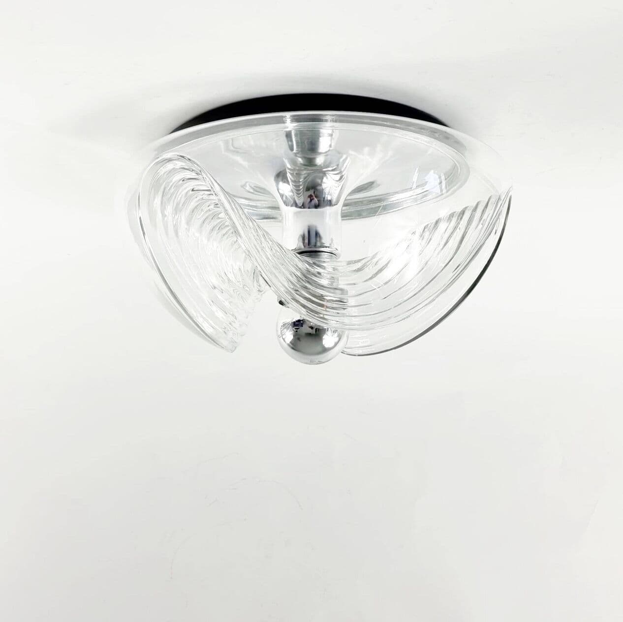 Ceiling light Wave, transparent glass, silver aluminium, Peill & Putzler, Germany, 1970s. - 294199