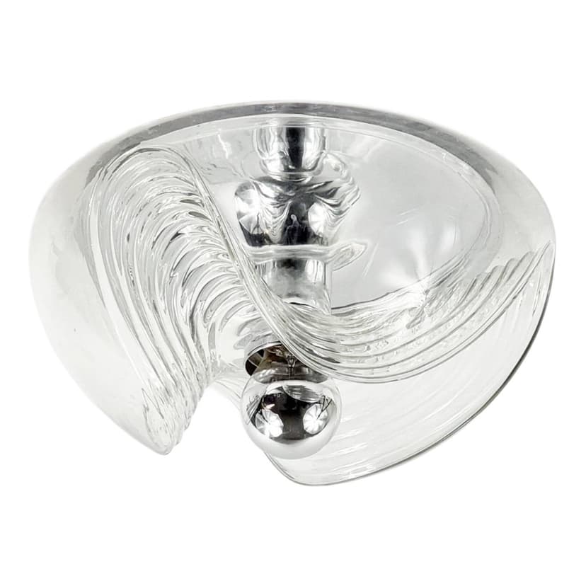 Ceiling light Wave, transparent glass, silver aluminium, Peill & Putzler, Germany, 1970s.