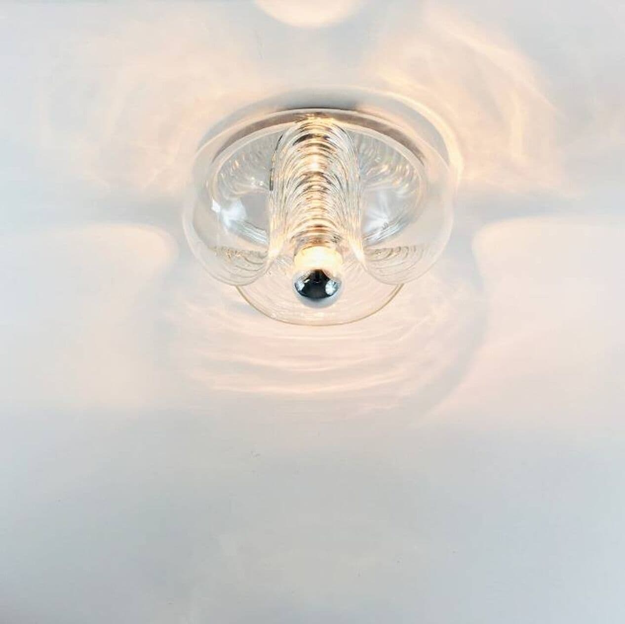 Ceiling light Wave, transparent glass, silver aluminium, Peill & Putzler, Germany, 1970s. - 294202