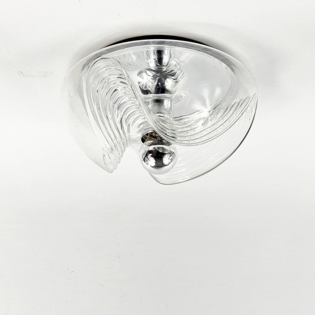 Ceiling light Wave, transparent glass, silver aluminium, Peill & Putzler, Germany, 1970s. - 294198