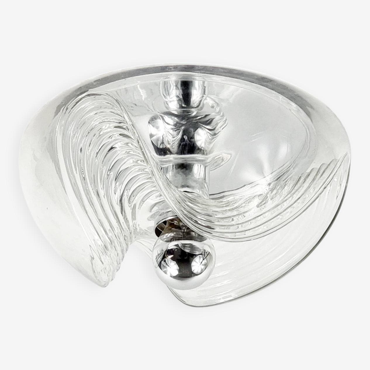 Ceiling light Wave, transparent glass, silver aluminium, Peill & Putzler, Germany, 1970s. - 294197