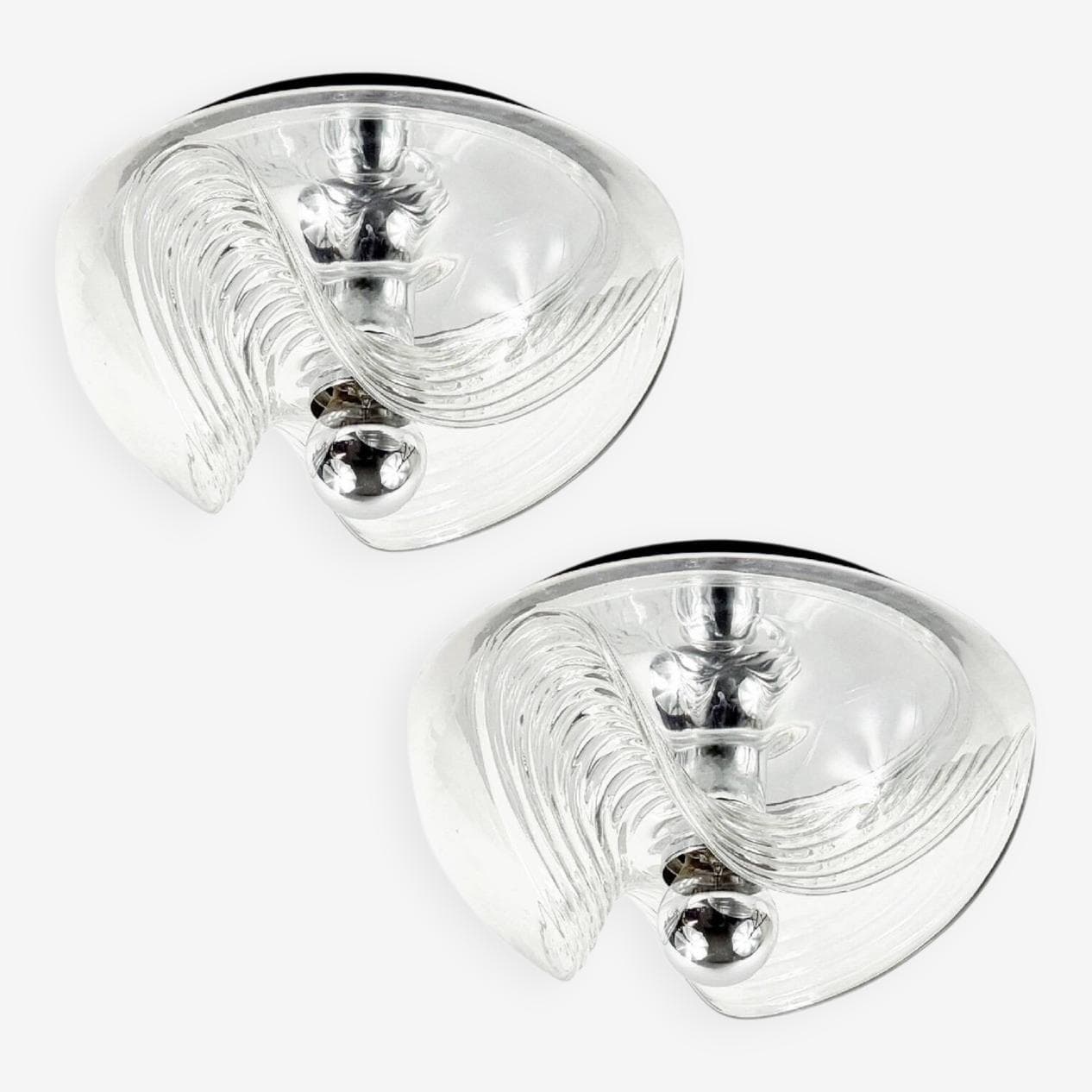 Ceiling light Wave, transparent glass, silver aluminium, Peill & Putzler, Germany, 1970s. - 294196