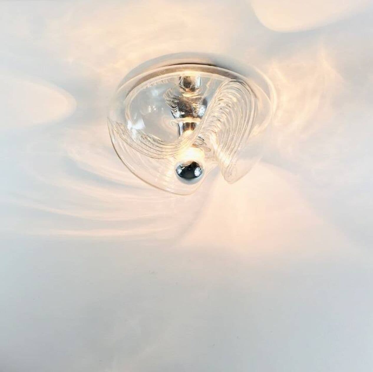 Ceiling light Wave, transparent glass, silver aluminium, Peill & Putzler, Germany, 1970s. - 294201