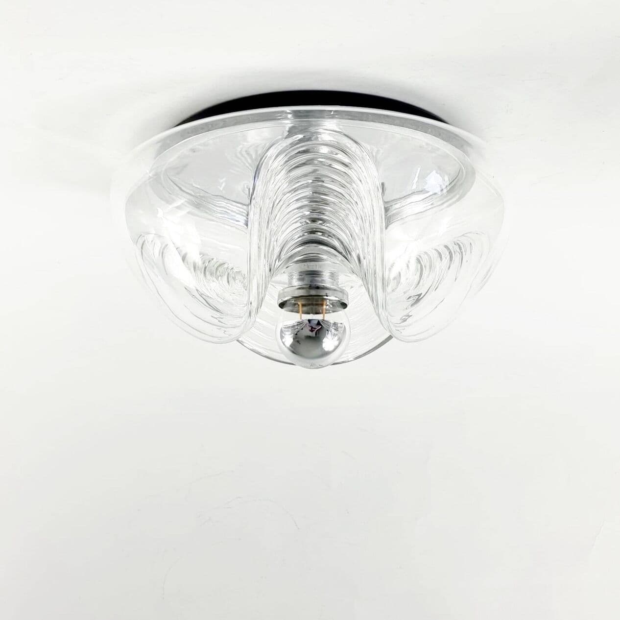 Ceiling light Wave, transparent glass, silver aluminium, Peill & Putzler, Germany, 1970s. - 294200