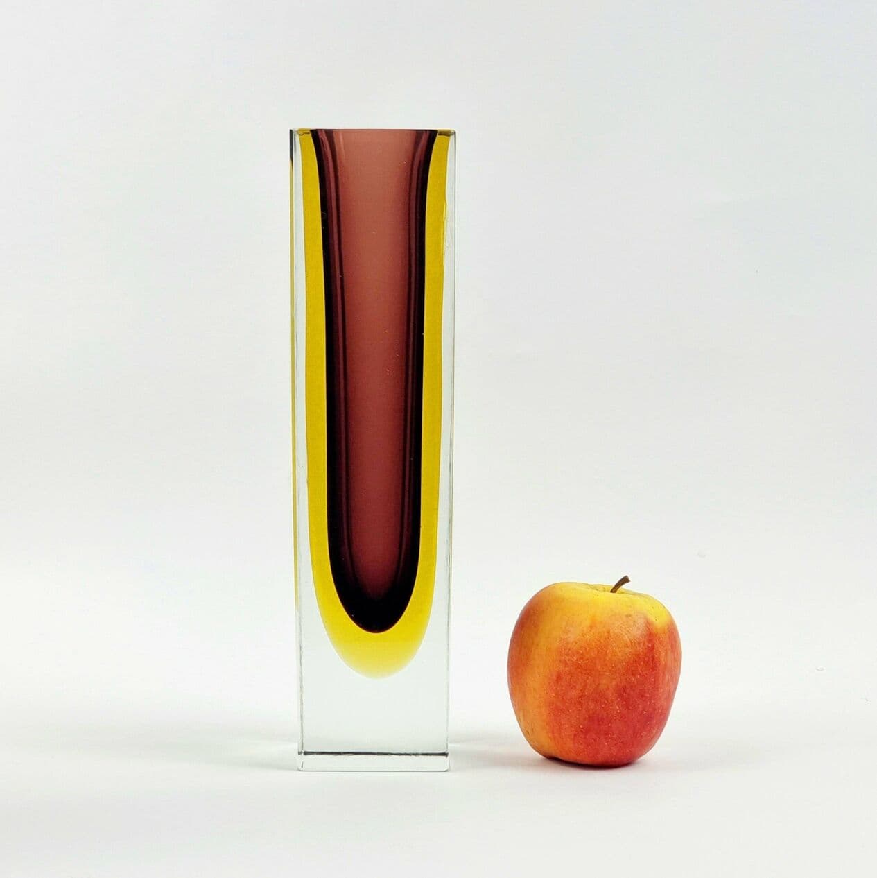 Vase Sommerso, burgundy yellow transparent crystal glass, by F. Poli, Murano, Italy, 1970s. - 294181