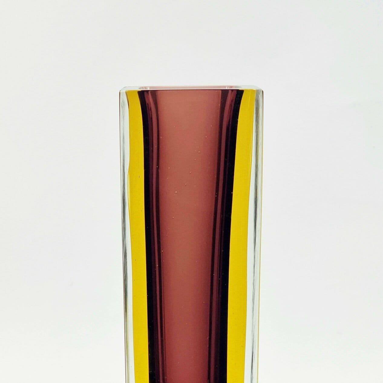 Vase Sommerso, burgundy yellow transparent crystal glass, by F. Poli, Murano, Italy, 1970s. - 294177