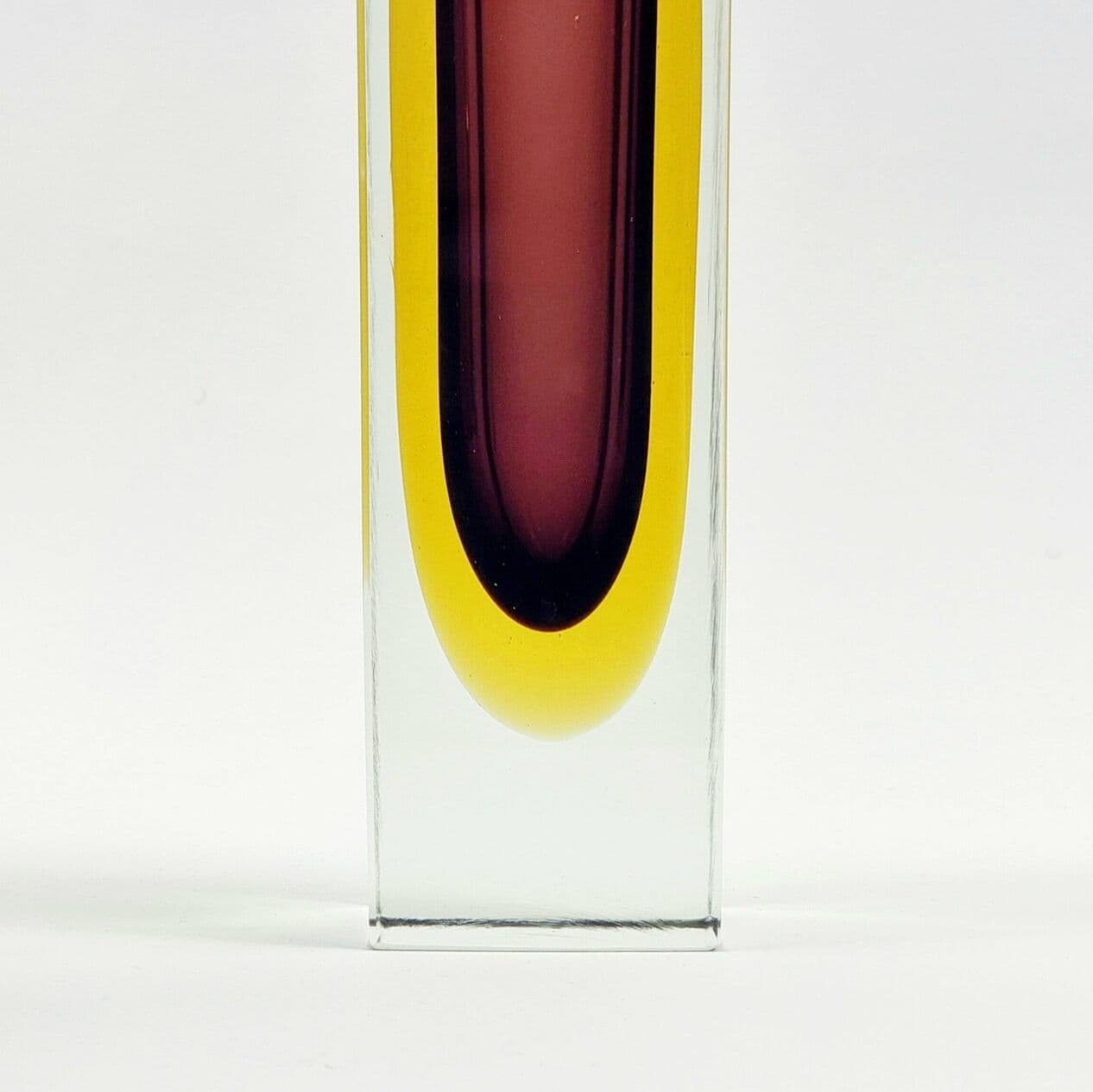 Vase Sommerso, burgundy yellow transparent crystal glass, by F. Poli, Murano, Italy, 1970s. - 294178