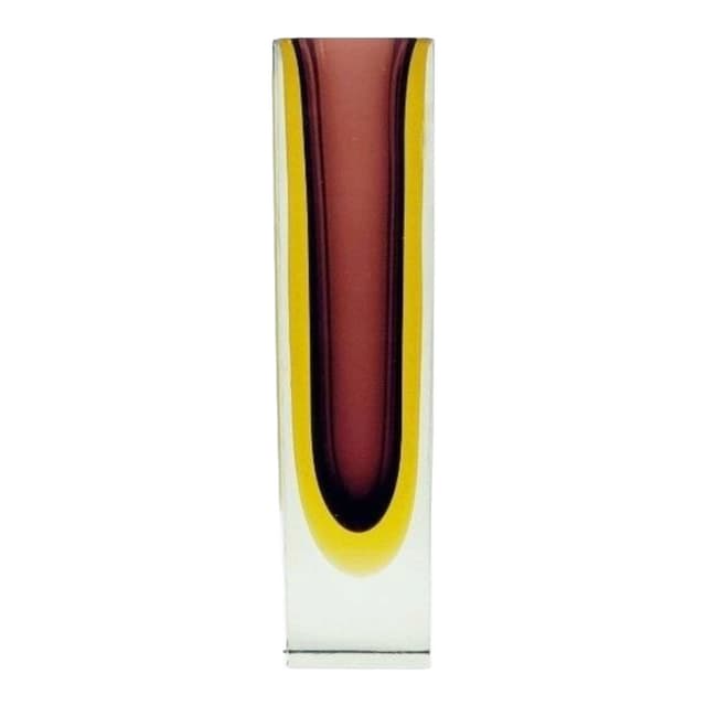 Vase Sommerso, burgundy yellow transparent crystal glass, by F. Poli, Murano, Italy, 1970s. - DIMENSION