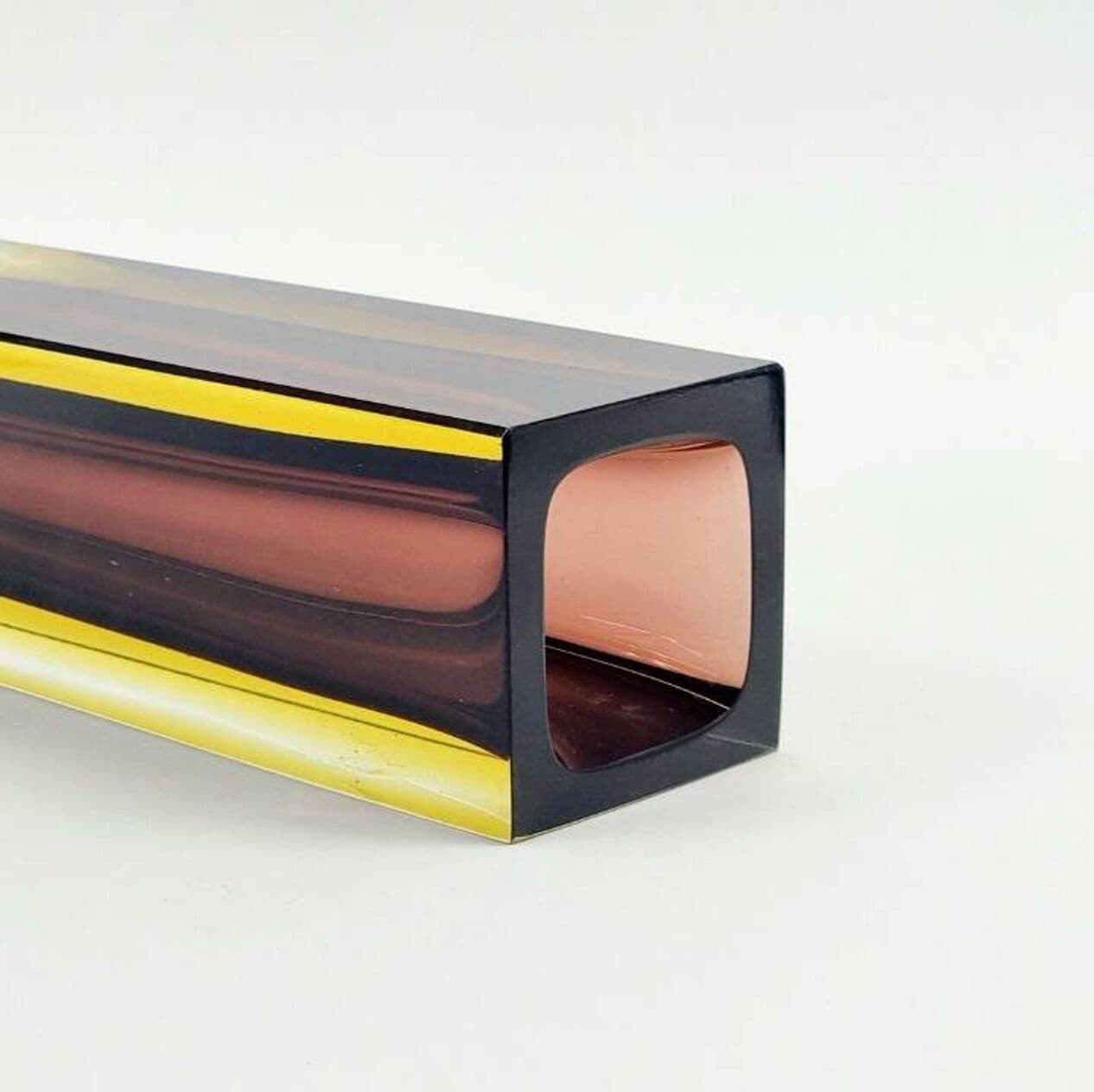 Vase Sommerso, burgundy yellow transparent crystal glass, by F. Poli, Murano, Italy, 1970s. - 294179
