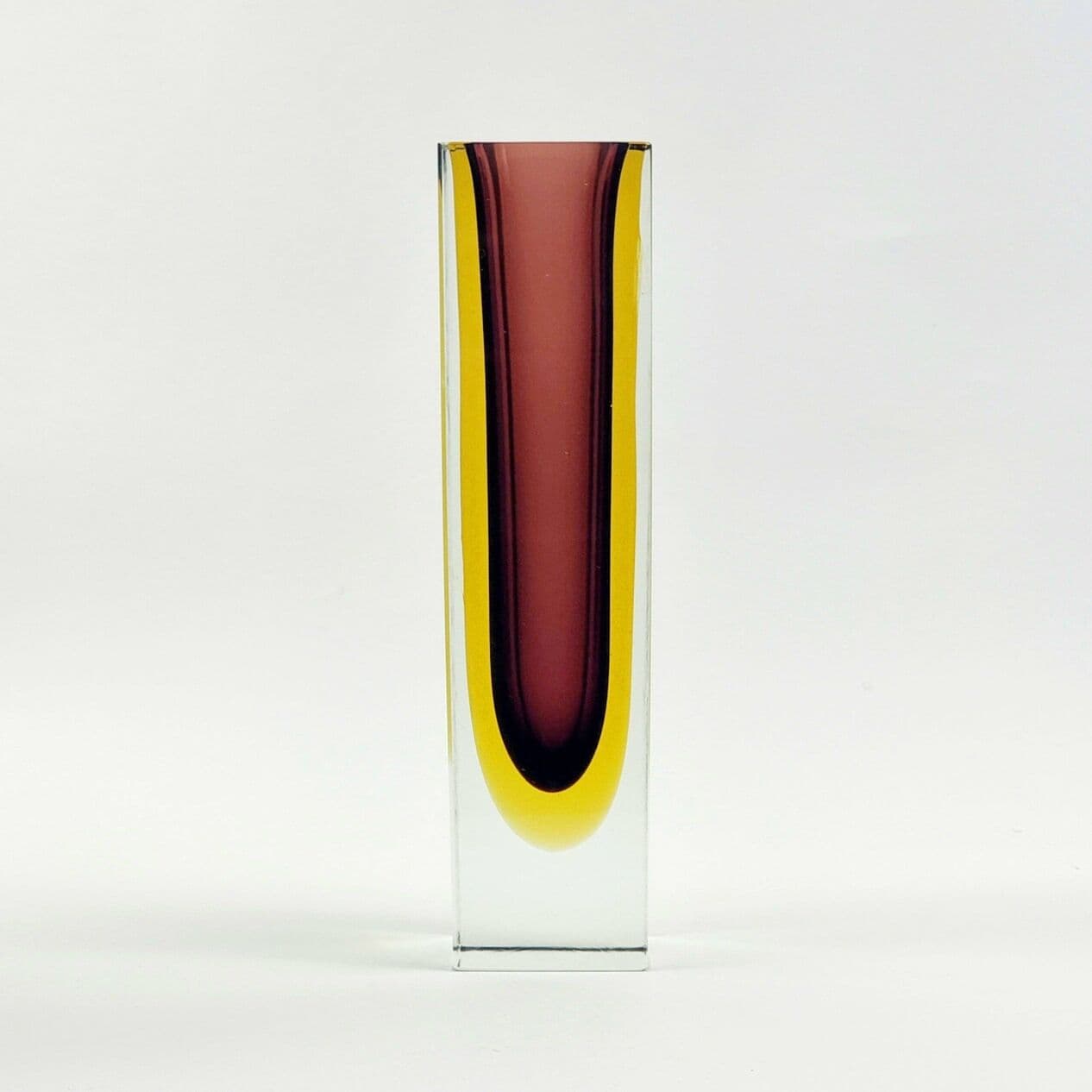 Vase Sommerso, burgundy yellow transparent crystal glass, by F. Poli, Murano, Italy, 1970s. - 294176