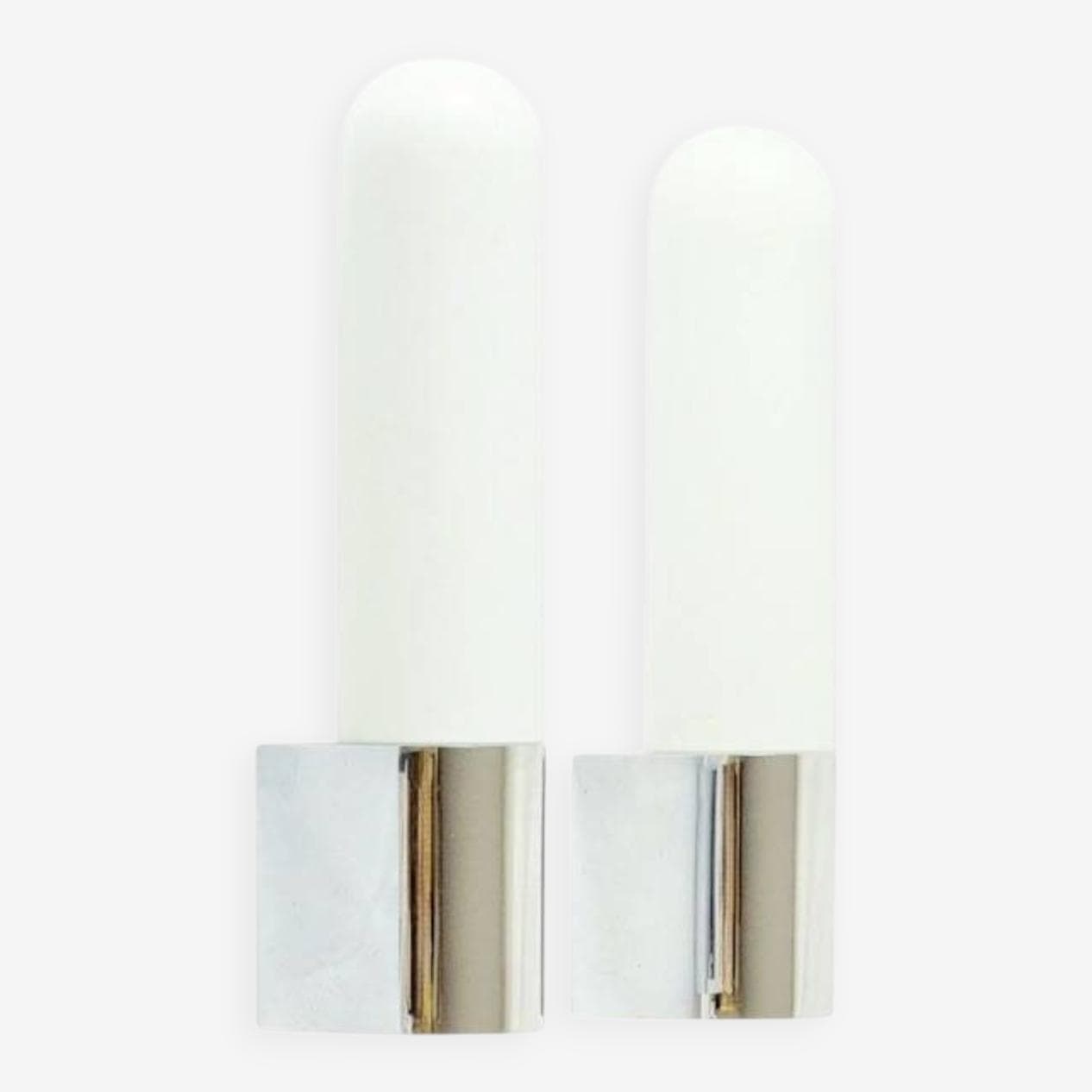 Para kinkietów, szkło opalowe białe, chrom srebrny, Limburg, Niemcy, lata 70. - 294164