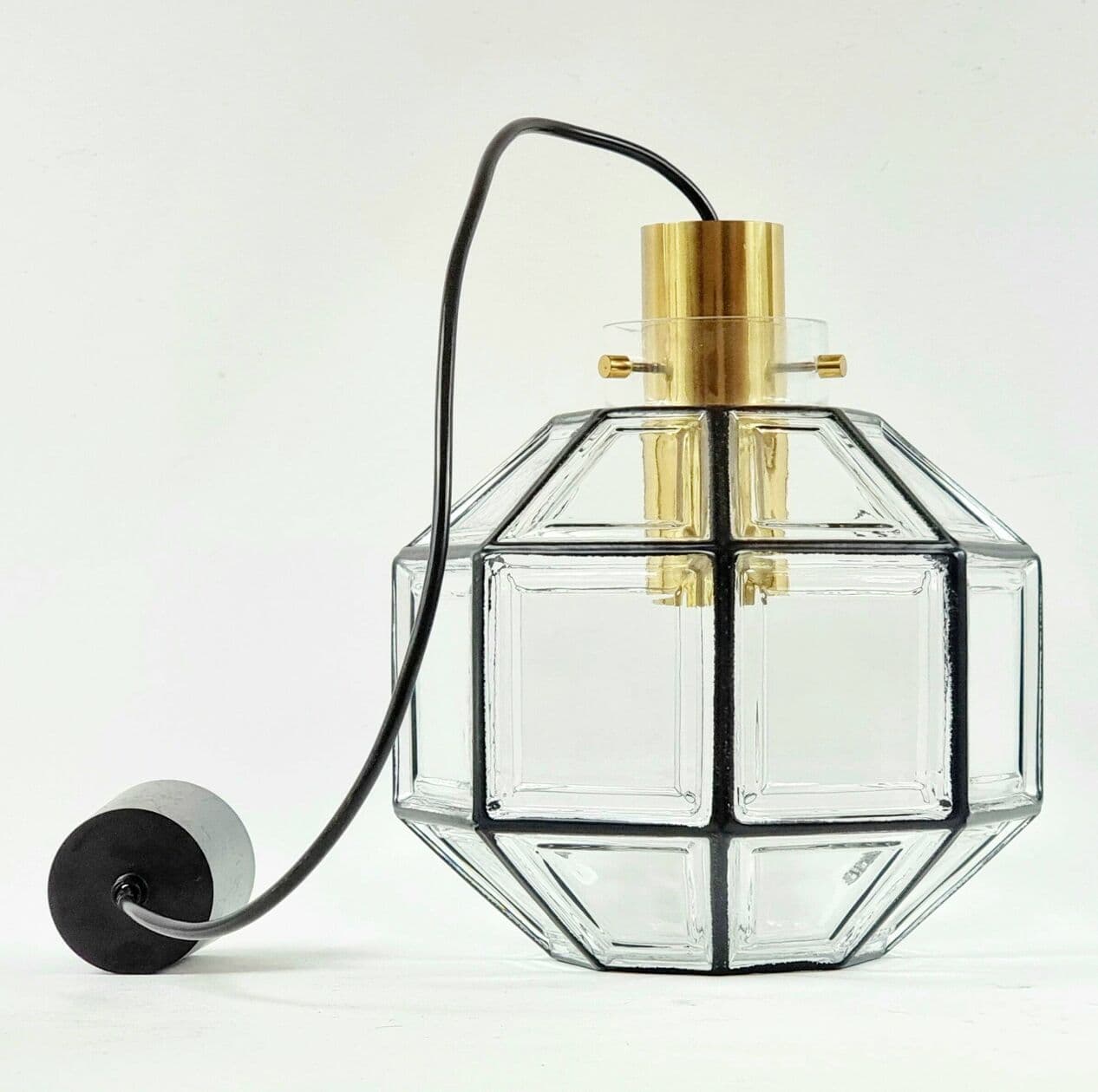 Para lamp sufitowych, szkło transparentne, żelazo czarne, mosiądz złoty, Limburg, Niemcy, lata 60. - 294151