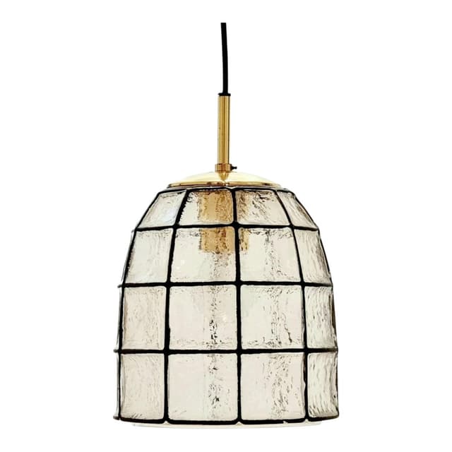 Lampa wisząca, Limburg, szkło przezroczyste, mosiądz złoty, żelazo czarne, Niemcy, lata 60. - WYMIARY