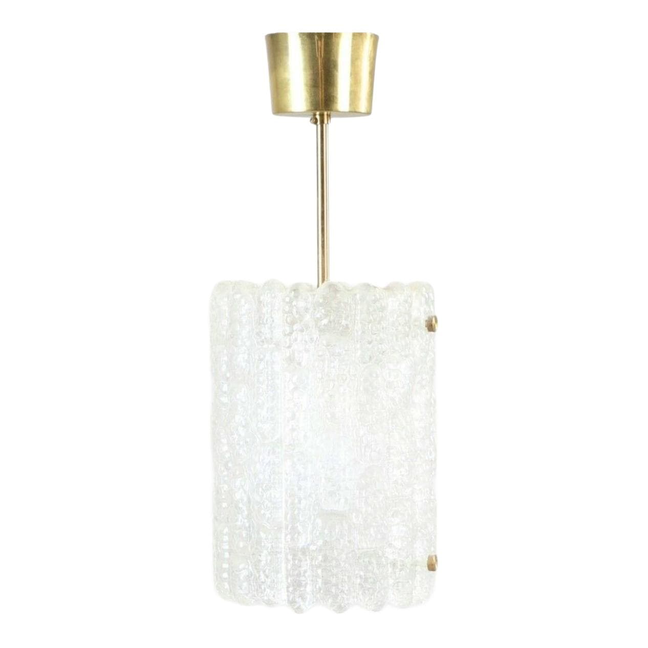Lampa sufitowa, szkło kryształowe transparentne, mosiądz, proj. Carl Fagerlund, Orrefors, Szwecja, lata 60.