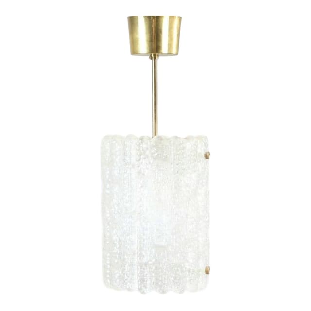 Lampa sufitowa, szkło kryształowe transparentne, mosiądz, proj. Carl Fagerlund, Orrefors, Szwecja, lata 60. - WYMIARY