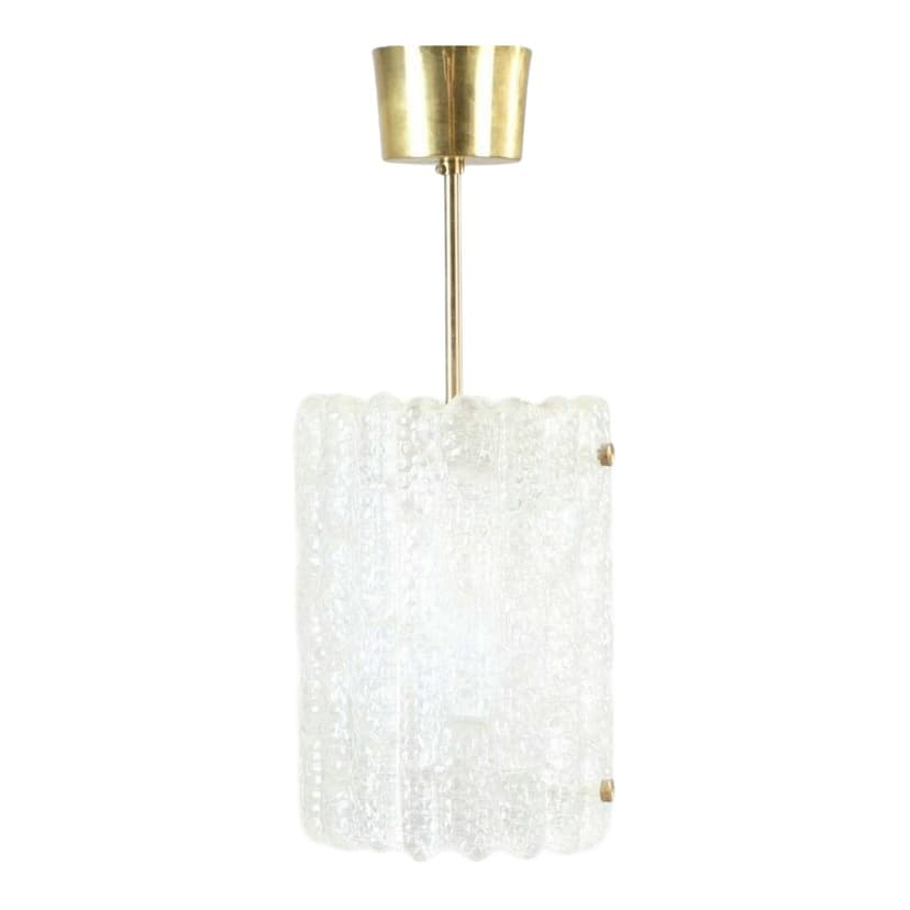 Lampa sufitowa, szkło kryształowe transparentne, mosiądz, proj. Carl Fagerlund, Orrefors, Szwecja, lata 60.