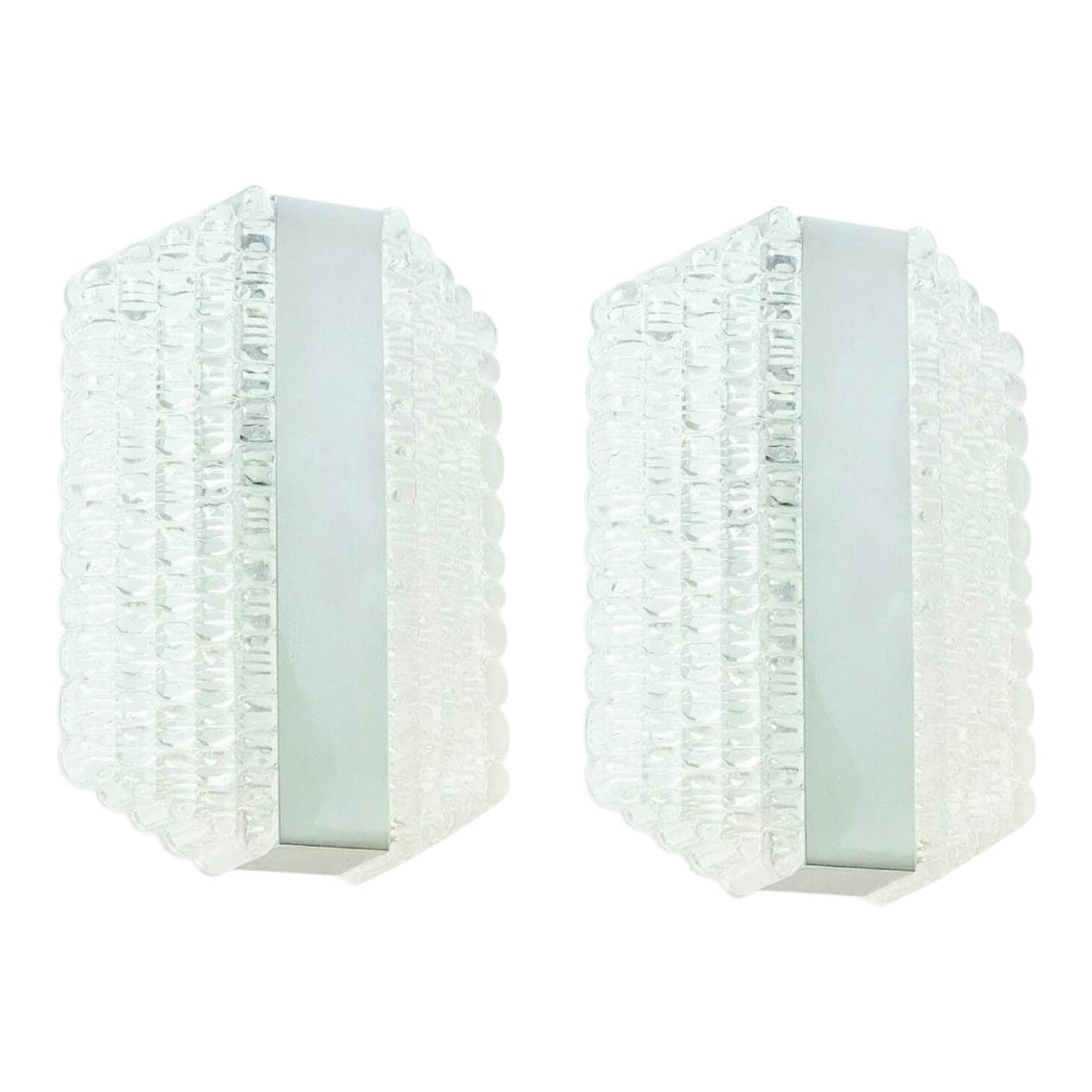 Para kinkietów, szkło kryształowe transparentne, chrom, Kaiser Leuchten, Niemcy, lata 60.