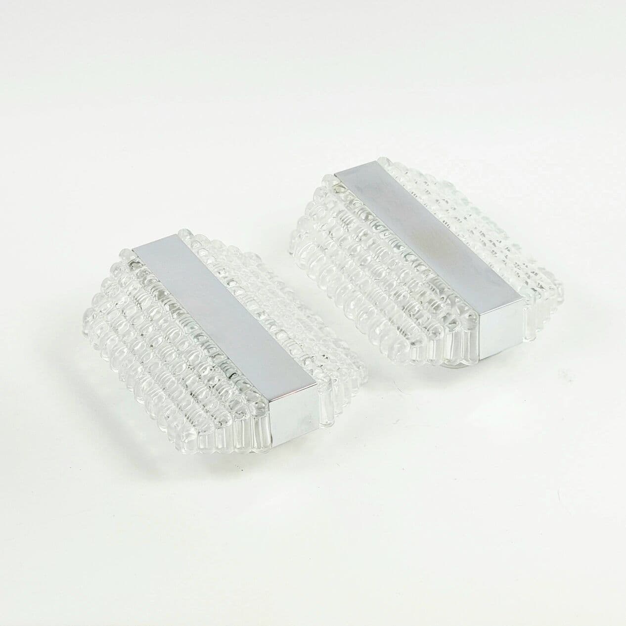 Para kinkietów, szkło kryształowe transparentne, chrom, Kaiser Leuchten, Niemcy, lata 60. - 294531