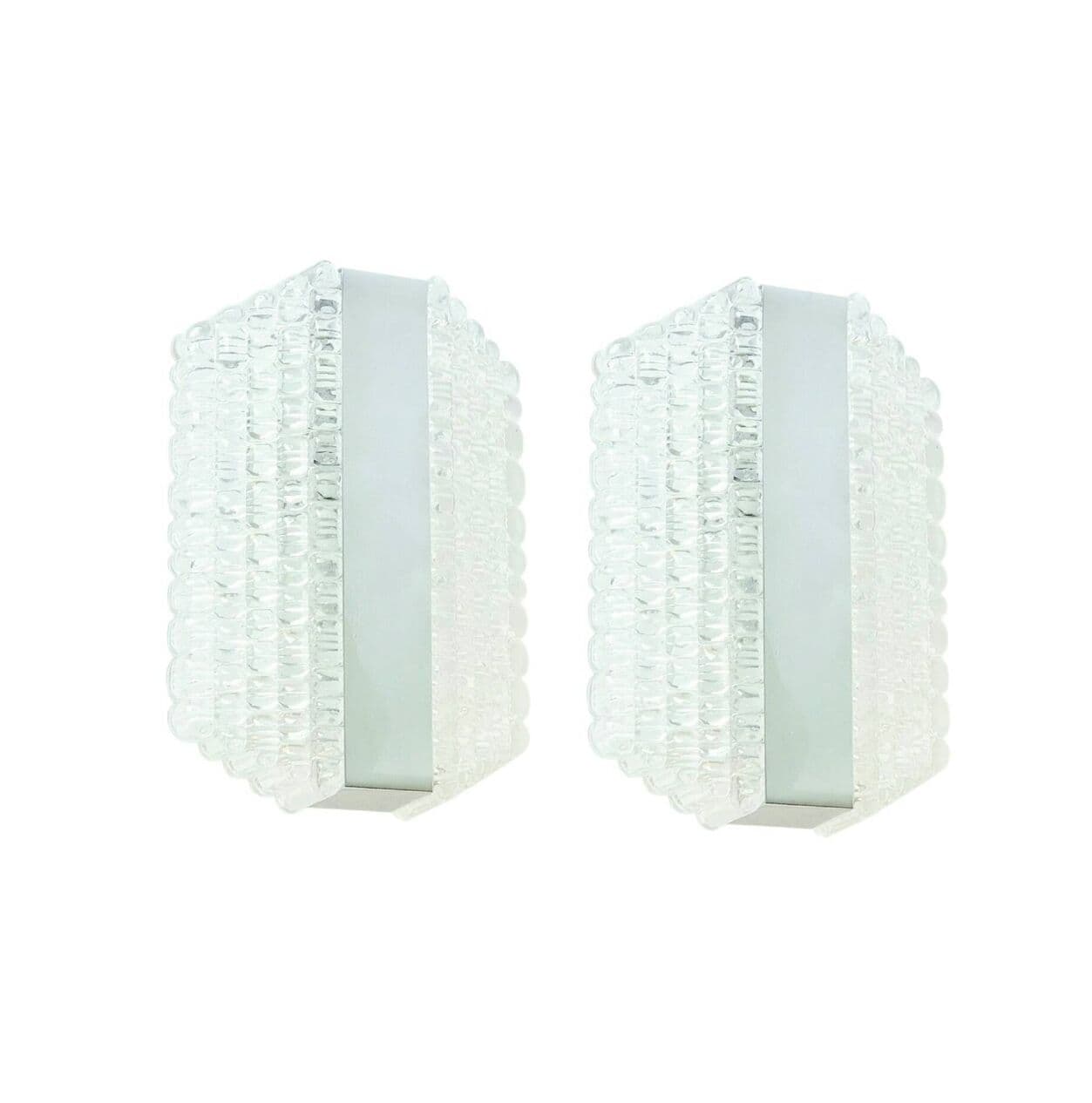 Para kinkietów, szkło kryształowe transparentne, chrom, Kaiser Leuchten, Niemcy, lata 60. - 294534