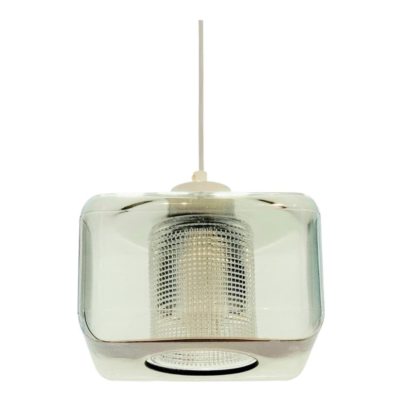 Lampa sufitowa, szkło szare, kryształ transparentny, proj. C. Fagerlund, Orrefors, Szwecja, lata 60.