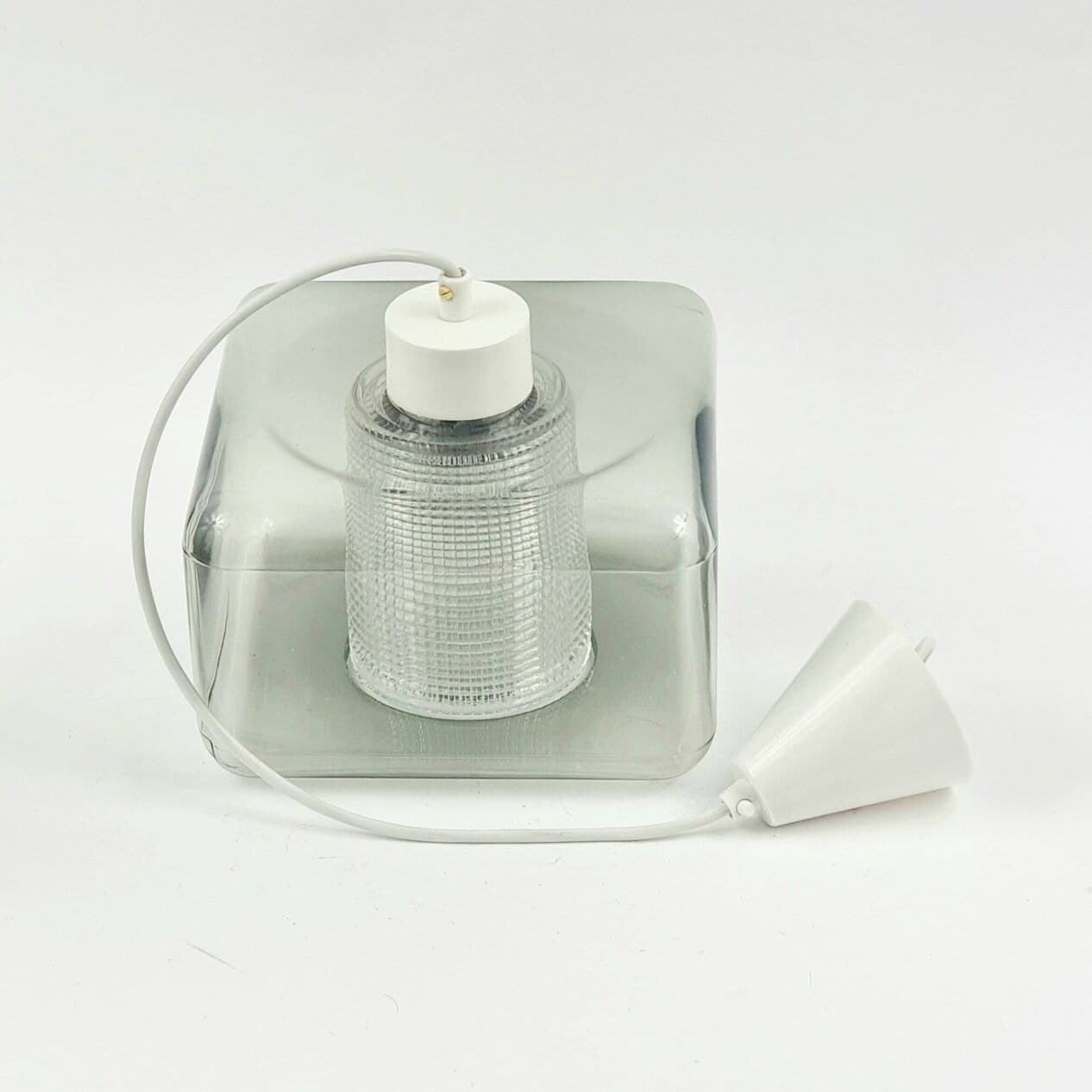 Lampa sufitowa, szkło szare, kryształ transparentny, proj. C. Fagerlund, Orrefors, Szwecja, lata 60. - 294499