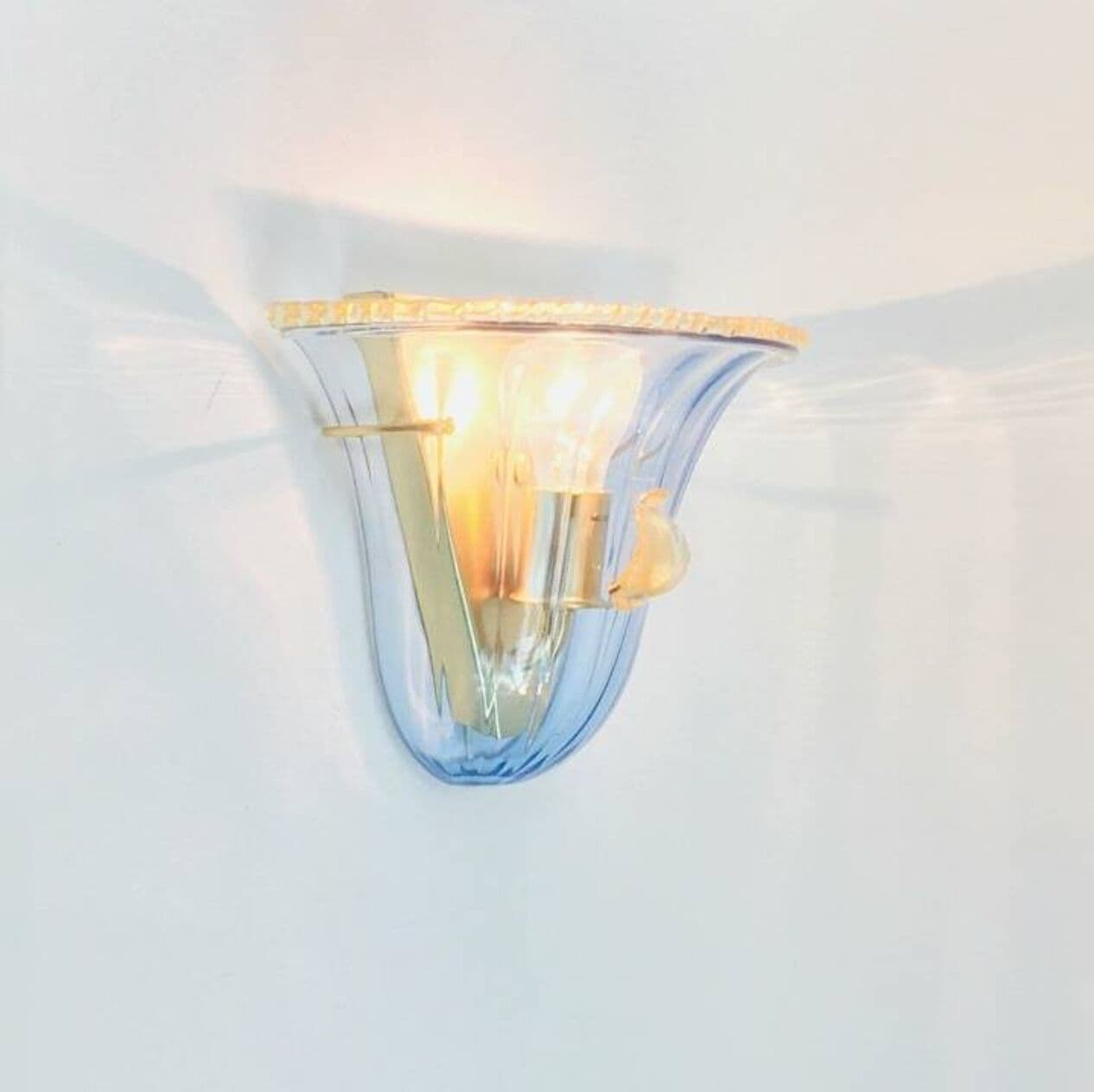 Para kinkietów ściennych La Murrina Murano, szkło niebieskie transparentne, mosiądz złoty, Włochy, lata 80. - 294477