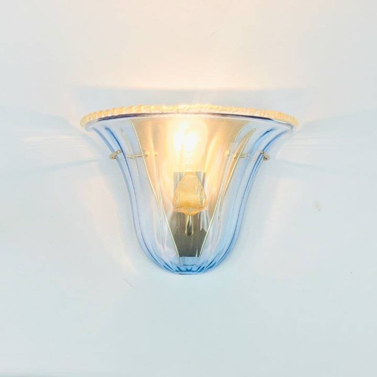 Para kinkietów ściennych La Murrina Murano, szkło niebieskie transparentne, mosiądz złoty, Włochy, lata 80. - 294476