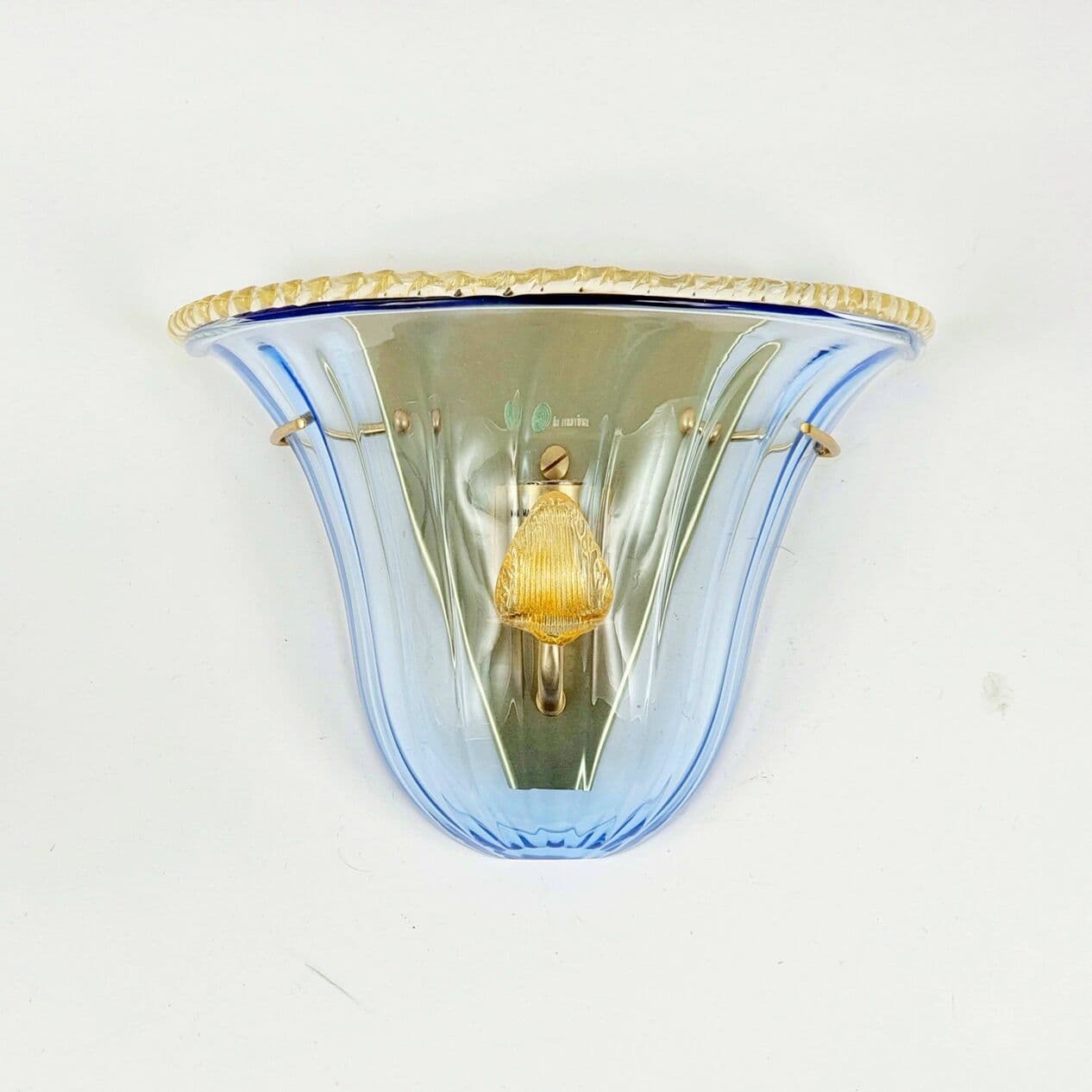 Para kinkietów ściennych La Murrina Murano, szkło niebieskie transparentne, mosiądz złoty, Włochy, lata 80. - 294473
