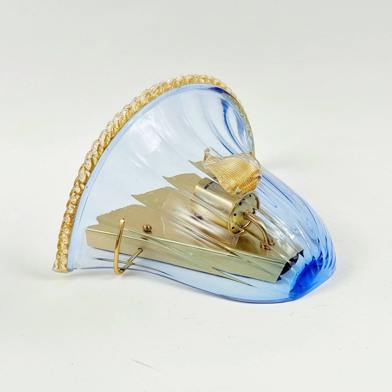 Para kinkietów ściennych La Murrina Murano, szkło niebieskie transparentne, mosiądz złoty, Włochy, lata 80. - 294478