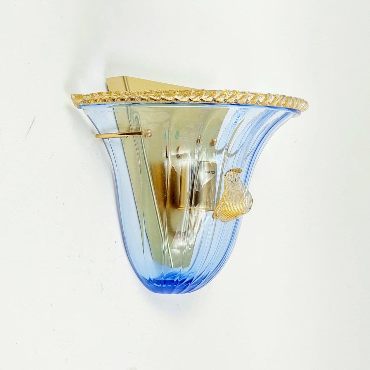 Para kinkietów ściennych La Murrina Murano, szkło niebieskie transparentne, mosiądz złoty, Włochy, lata 80. - 294475
