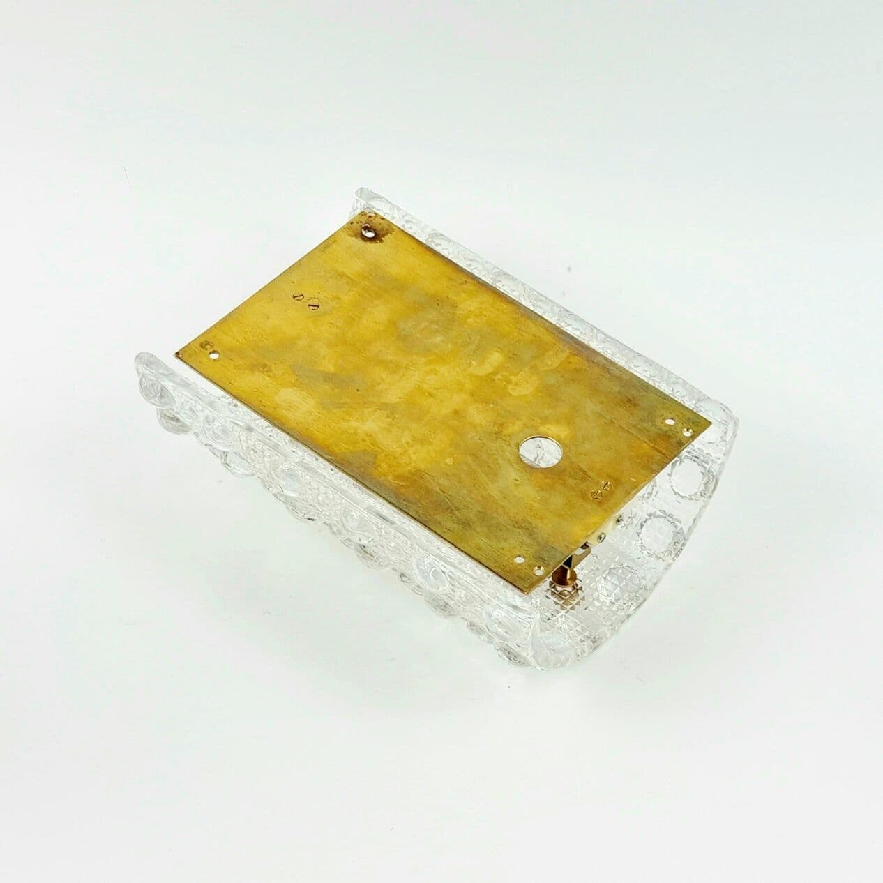 Kinkiet, szkło kryształowe transparentne, mosiądz, proj. Carl Fagerlund, Orrefors, Szwecja, lata 60. - 294457