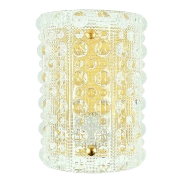 Kinkiet, szkło kryształowe transparentne, mosiądz, proj. Carl Fagerlund, Orrefors, Szwecja, lata 60. - WYMIARY