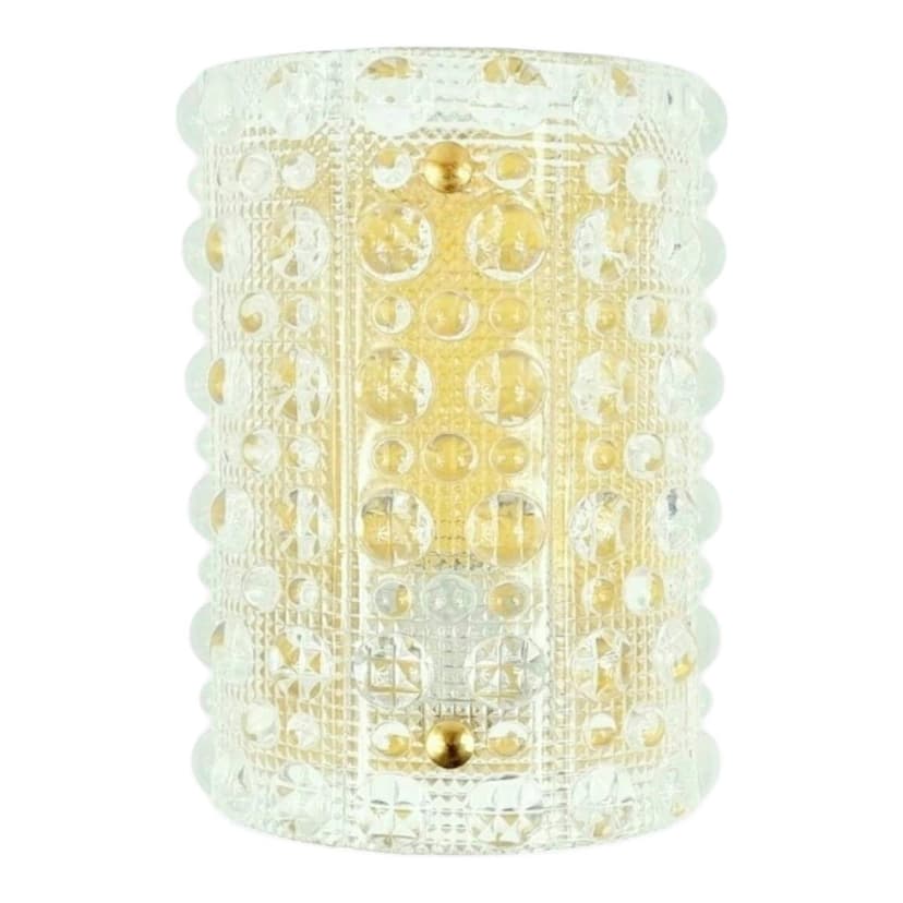 Kinkiet, szkło kryształowe transparentne, mosiądz, proj. Carl Fagerlund, Orrefors, Szwecja, lata 60.