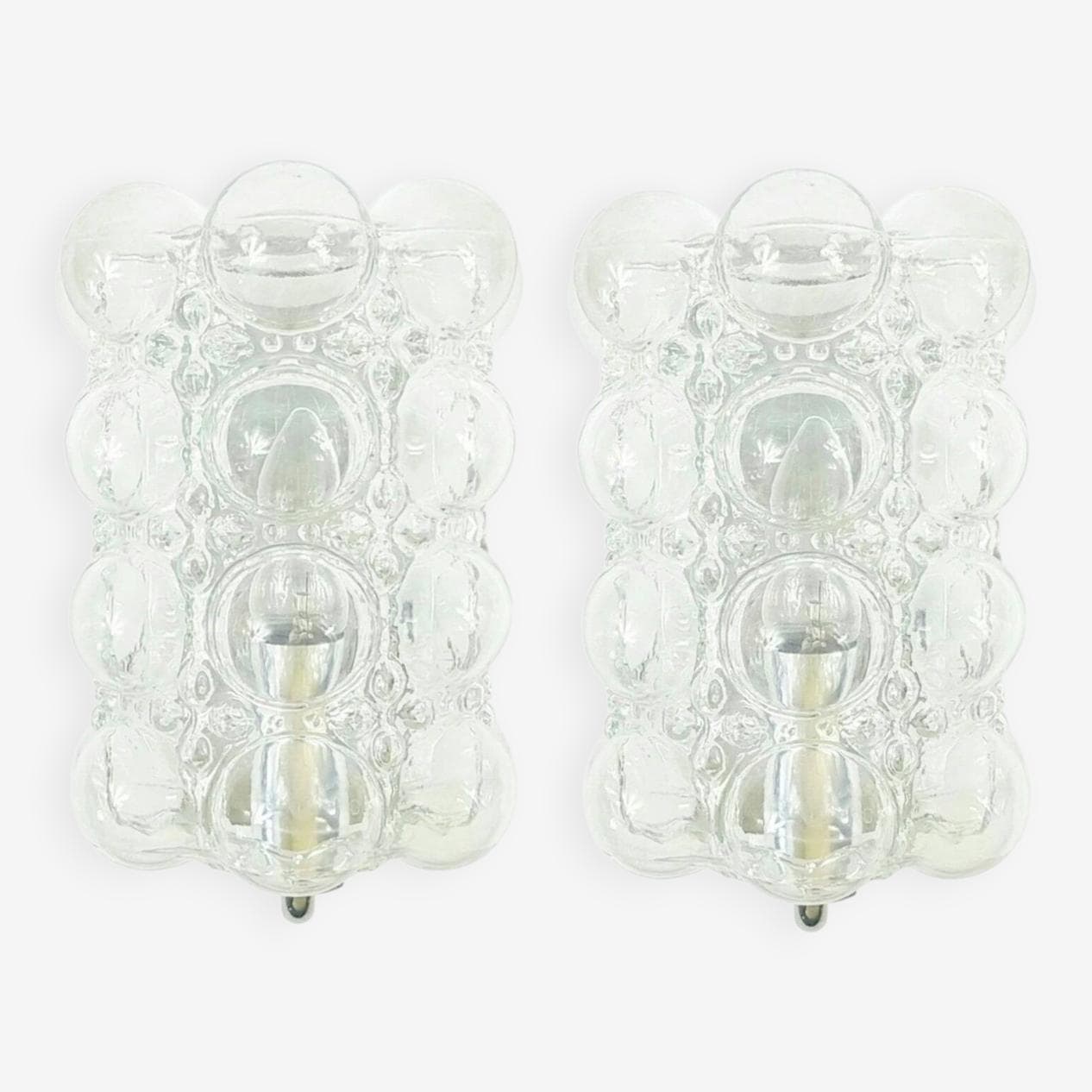 Para kinkietów Bubble, szkło transparentne, chrom, proj. H. Tynell, Limburg, Niemcy, lata 60. - 294450