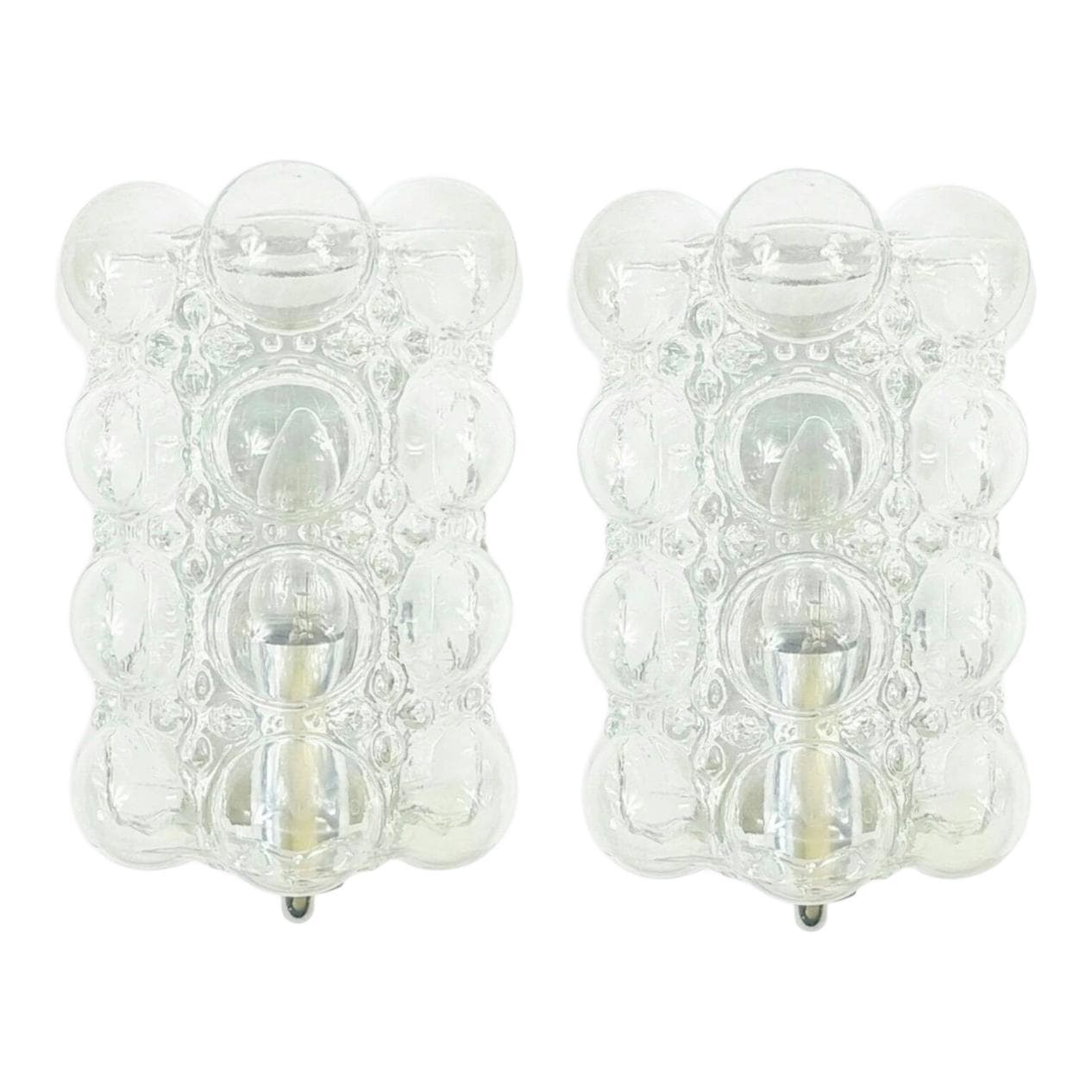 Para kinkietów Bubble, szkło transparentne, chrom, proj. H. Tynell, Limburg, Niemcy, lata 60.