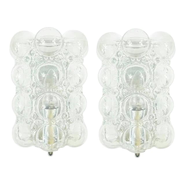 Para kinkietów Bubble, szkło transparentne, chrom, proj. H. Tynell, Limburg, Niemcy, lata 60. - WYMIARY