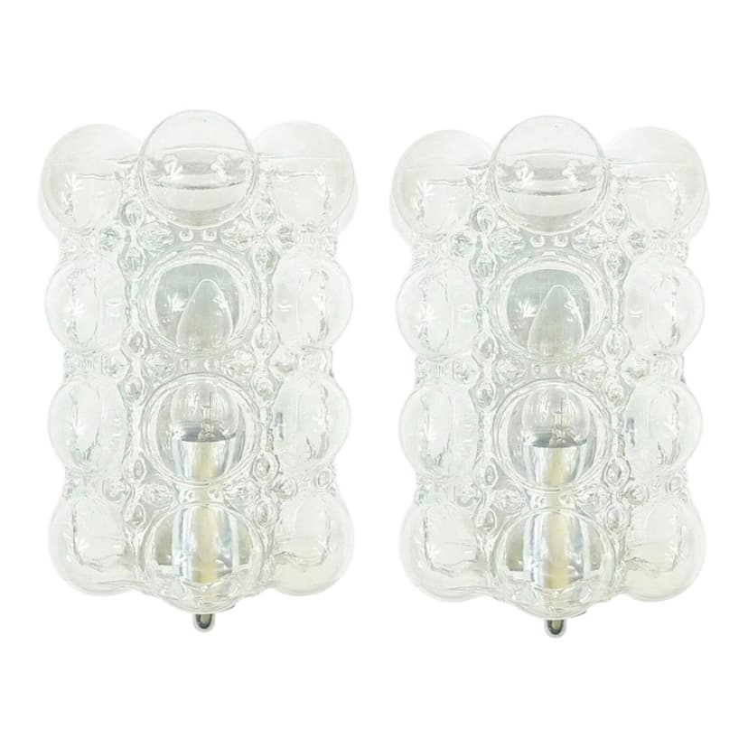 Para kinkietów Bubble, szkło transparentne, chrom, proj. H. Tynell, Limburg, Niemcy, lata 60.