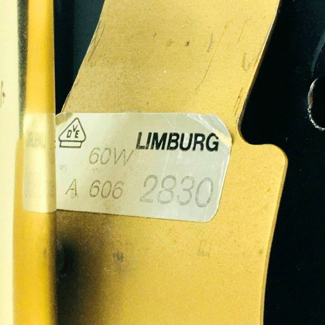 Para kinkietów, szkło transparentne złociste, mosiądz złoty, żelazo czarne, Limburg, Niemcy, lata 60. - 294428