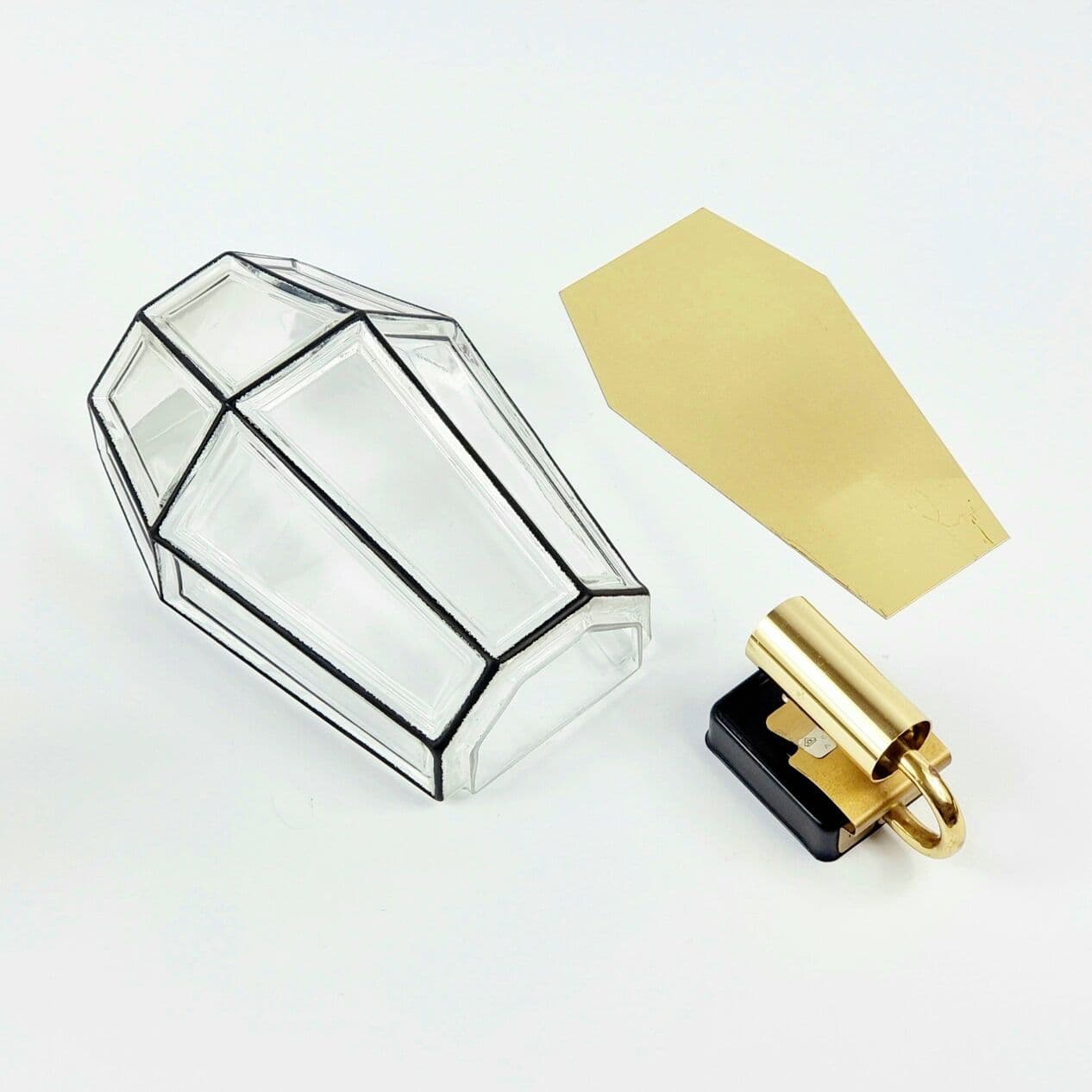 Para kinkietów, szkło transparentne złociste, mosiądz złoty, żelazo czarne, Limburg, Niemcy, lata 60. - 294427