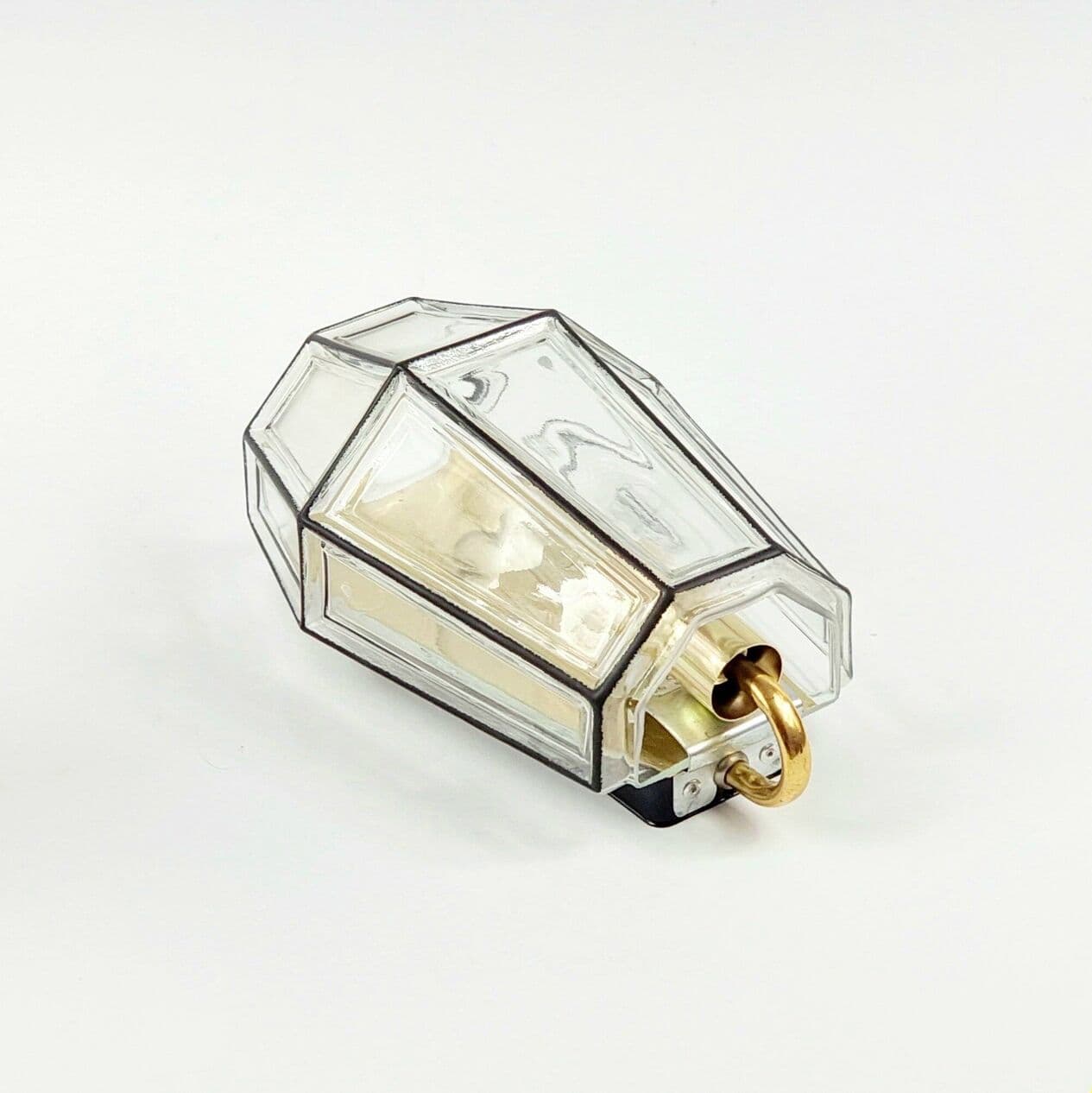 Para kinkietów, szkło transparentne złociste, mosiądz złoty, żelazo czarne, Limburg, Niemcy, lata 60. - 294426