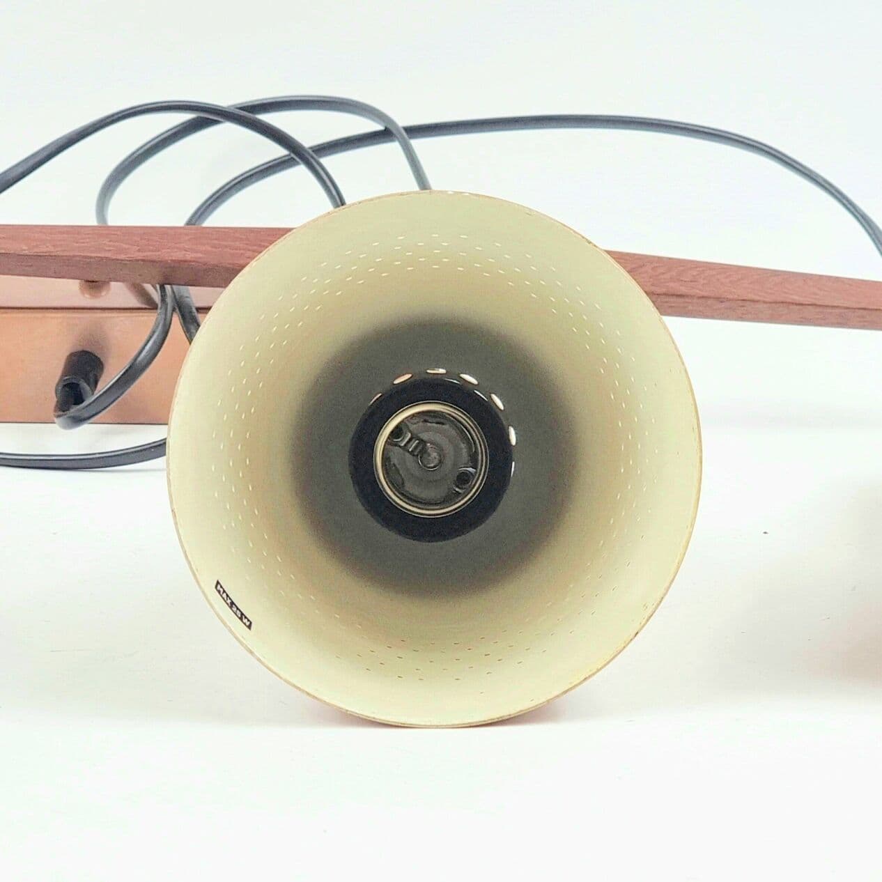 Lampa wisząca, miedź złocista, teak brązowy, proj. H.-A. Jakobsson, Szwecja, lata 50. - 294606