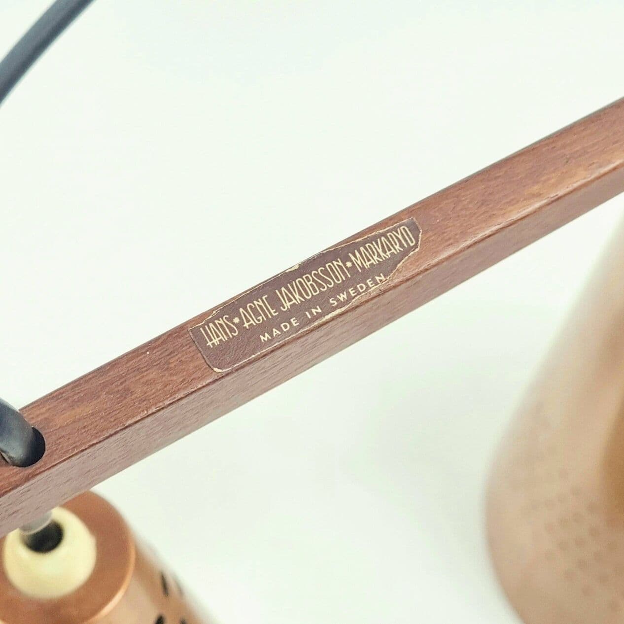 Lampa wisząca, miedź złocista, teak brązowy, proj. H.-A. Jakobsson, Szwecja, lata 50. - 294604