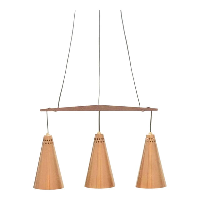 Lampa wisząca, miedź złocista, teak brązowy, proj. H.-A. Jakobsson, Szwecja, lata 50. - WYMIARY