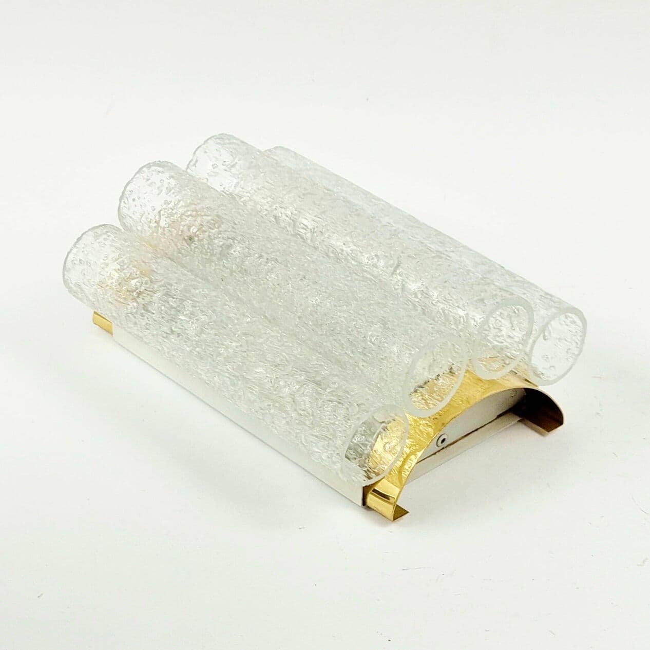 Para kinkietów, Ice Glass, szkło transparent, mosiądz, Doria Leuchten, Niemcy, lata 60. - 294865